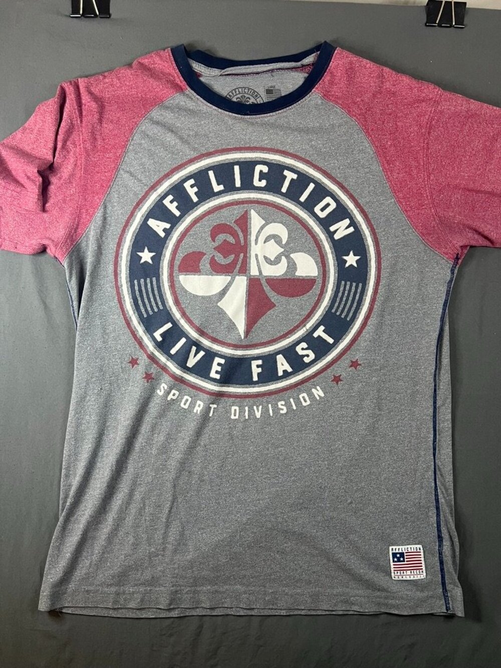 VTG Y2K Affliction Live Fast Mens L Sport Division Grey Fleur De Lis Made in USA